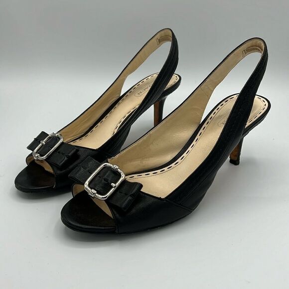Coach Miranda Open Toe Slingbacks - Black -  Size 8B B37 - Picture 1 of 9